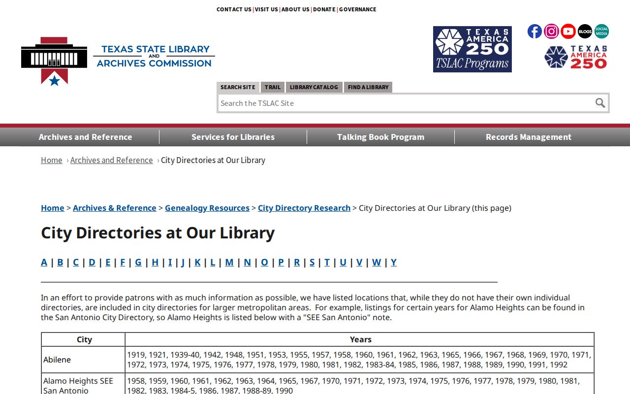 Laredo city directory holdings listed by the Texas State Library and Archives Commission