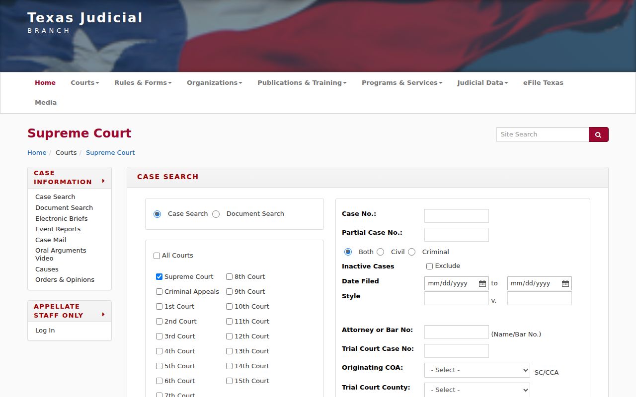 Laredo residents directory Texas TAMES court search fields