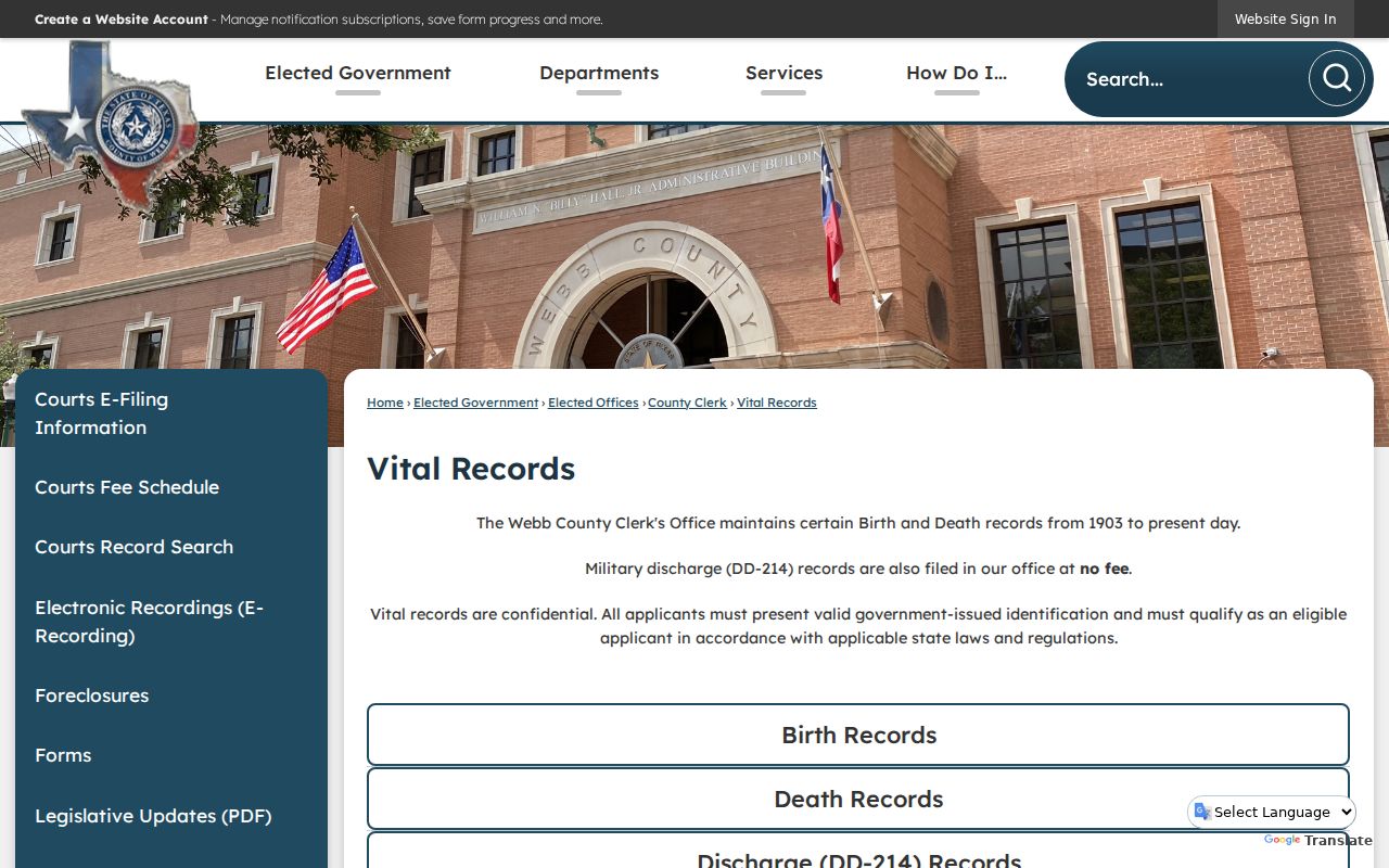 Laredo resident lookup Webb County and city vital-record custody information
