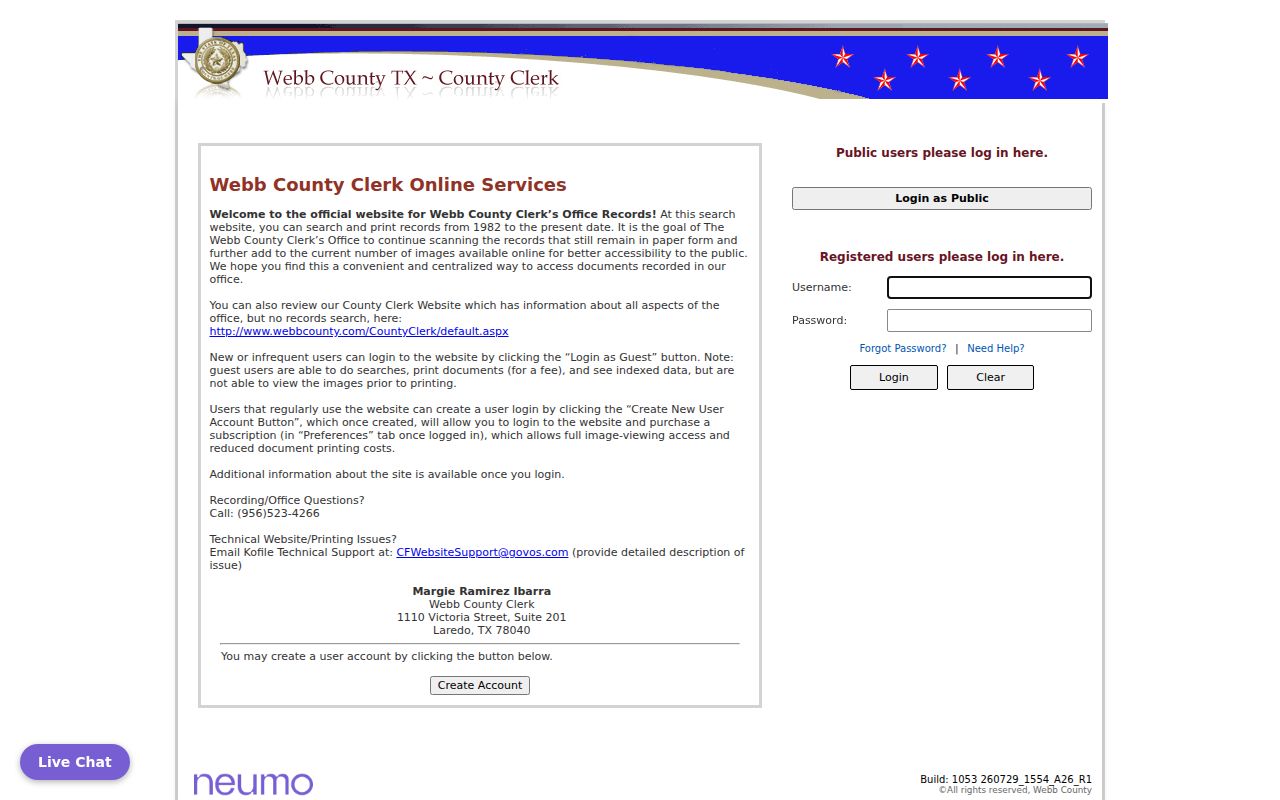 Laredo street directory official Webb County public-records login